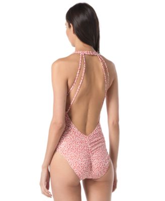 Women's Printed Shirred Plunge One-Piece Swimsuit