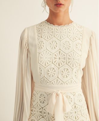 Women's Jules Lace-Trim Blouson-Sleeve A-Line Dress