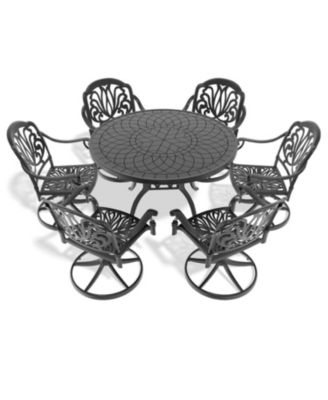 Streamdale 7-Pc Cast Aluminum Dining Set, 6 Swivel Chairs, 47" Round Table, Black Frame
