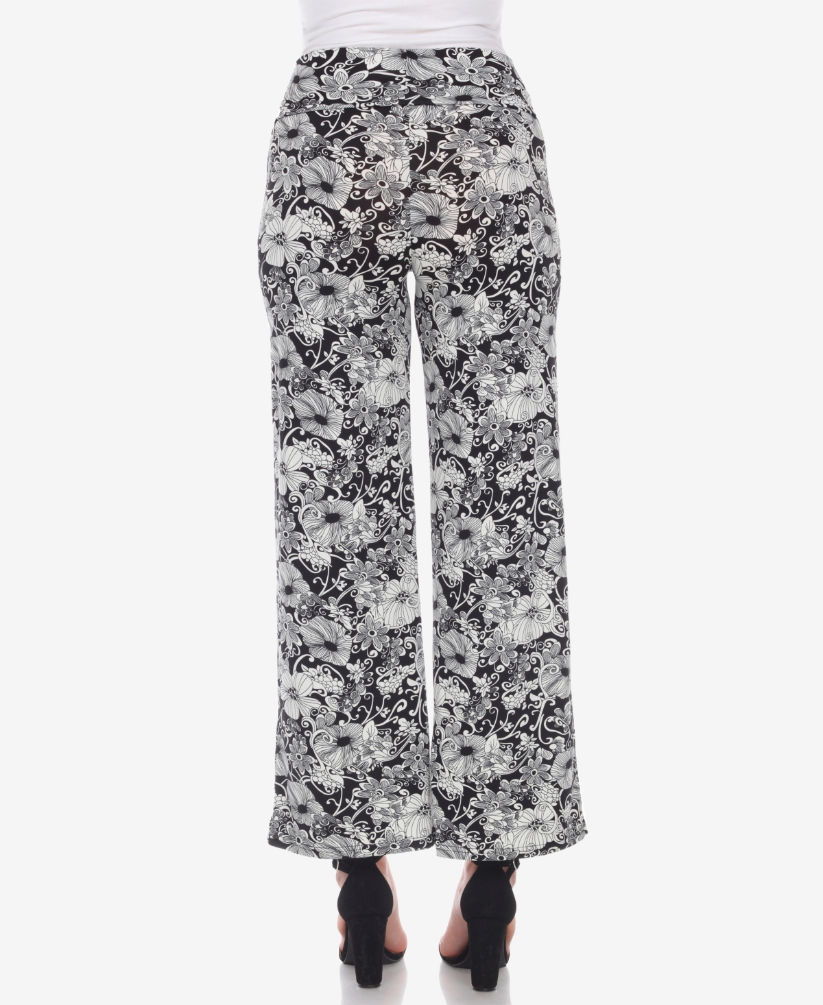 White Mark Womens Fold-over Waist Polyester Wide Leg Pants In Black