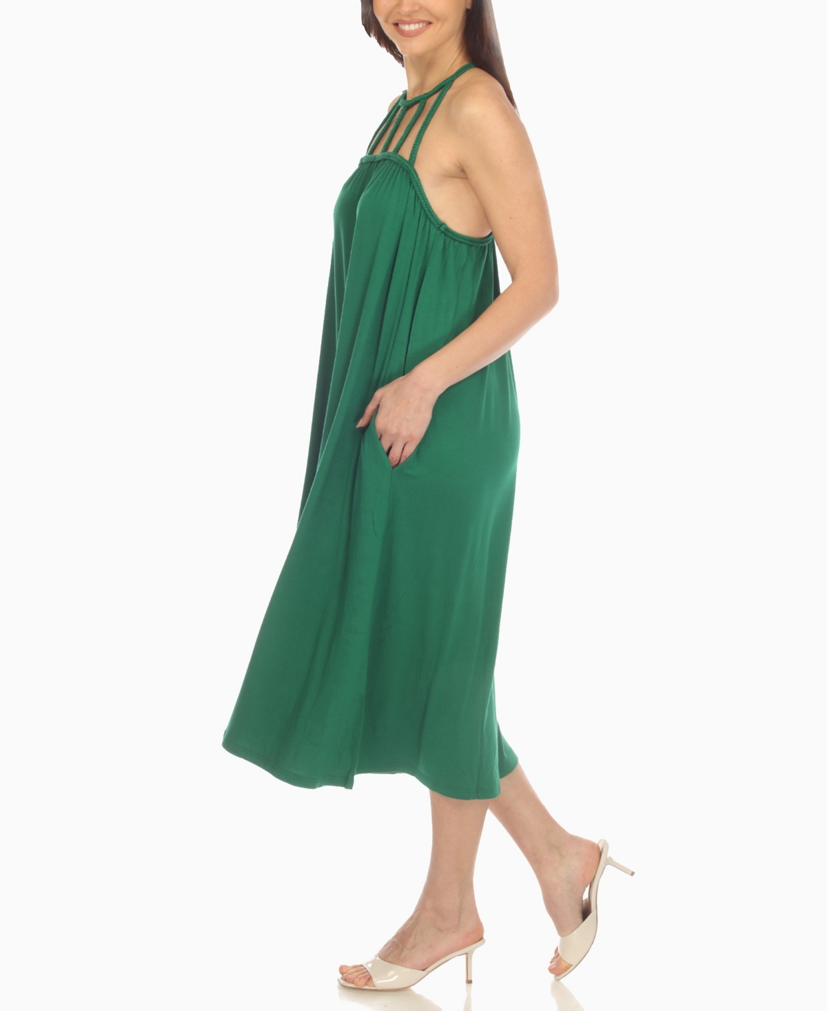 White Mark Women's Braided Strap Midi Dress In Green