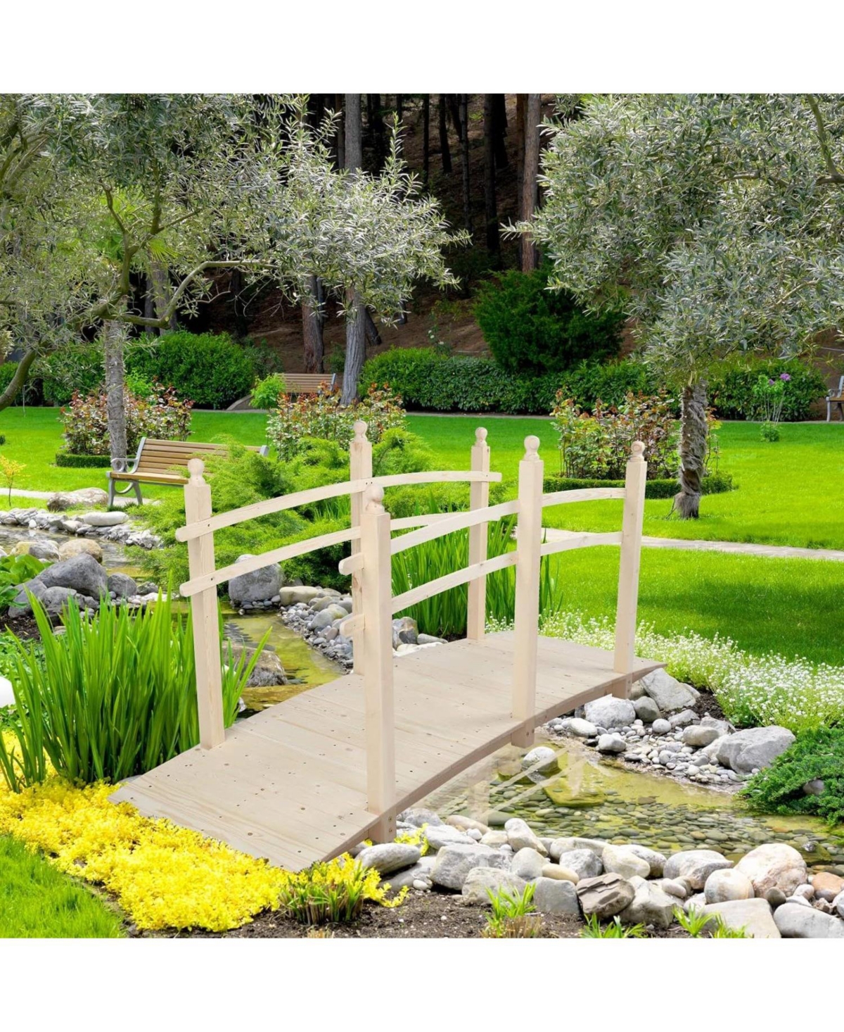 Outdoor Wooden Garden Bridge for Decorative Landscaping and Garden Pathways