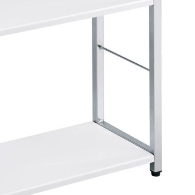 White and Chrome 4 Tier Rectangular Bookshelf Modern Open Shelf with X Shape Cross Bar Design