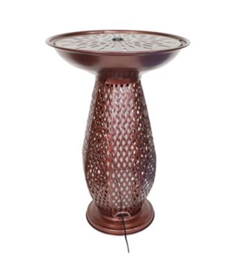 Outdoor Bird Bath Water Fountain with Metal Crosshatch Design - 28.5-Inch - Includes LED Lights