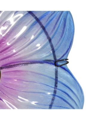 Morning Glory Deck-Mounted/Staked Glass Bird Bath - 11.5" Diameter - Blue