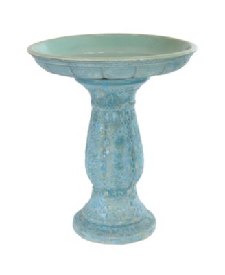 Avignon Ceramic Bird Bath with Lava Finish - Blue Distressed Ceramic Finish - 18.75" H