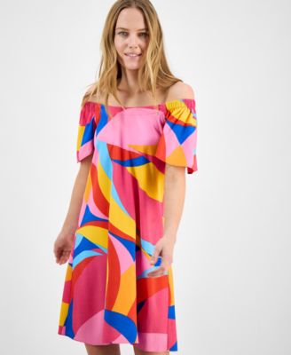 Women's Mod Print Flutter-Sleeve Shift Dress