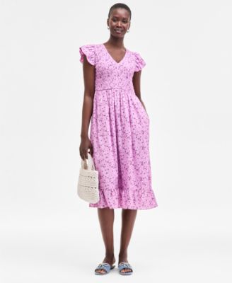 On 34th - Women's Printed Smocked Flutter-Sleeve Midi Dress