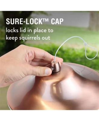 Copper Bird Feeder with Plastic Seed Reservoir Tube and Circular Perch for Outdoor Birds