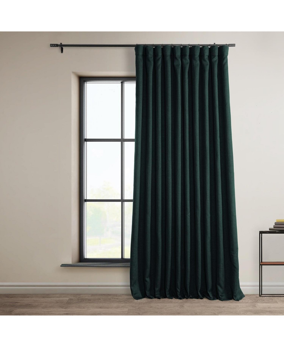 Focal Green Extra Wide Textured Faux Linen Room Darkening Curtain - Green