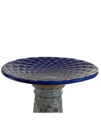 Rennes Ceramic Bird Bath with Lava Finish -Blue Glazed Bowl with Blue Distressed Ceramic Finish - 22.5"
