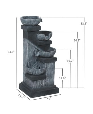 4-Tier 33.5" Outdoor Waterfall Fountain with LED Lights, Pump