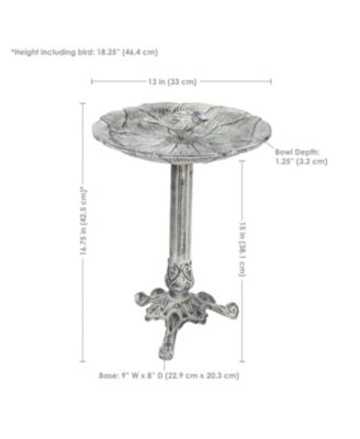 Bird and Blossom Cast Aluminum Metal Bird Bath - Antique Gray - 13"