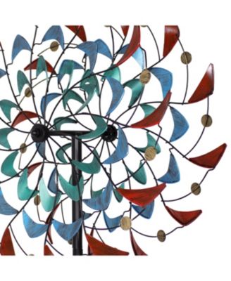 Rainbow Breezes Powder-Coated Iron Wind Spinner - 84" H - Red, Blue, Yellow, and Turquoise