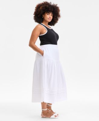 Trendy Plus Size Tiered Midi Skirt