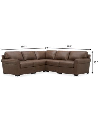 Radley Roll Arm 104" 5-Pc. Leather Square Corner L Sectional, Exclusively at Macy's
