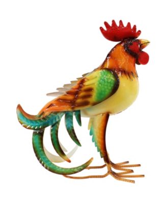 Romeo the Rooster Metal Outdoor Statue - 16" – Red, Orange, Yellow, and Green