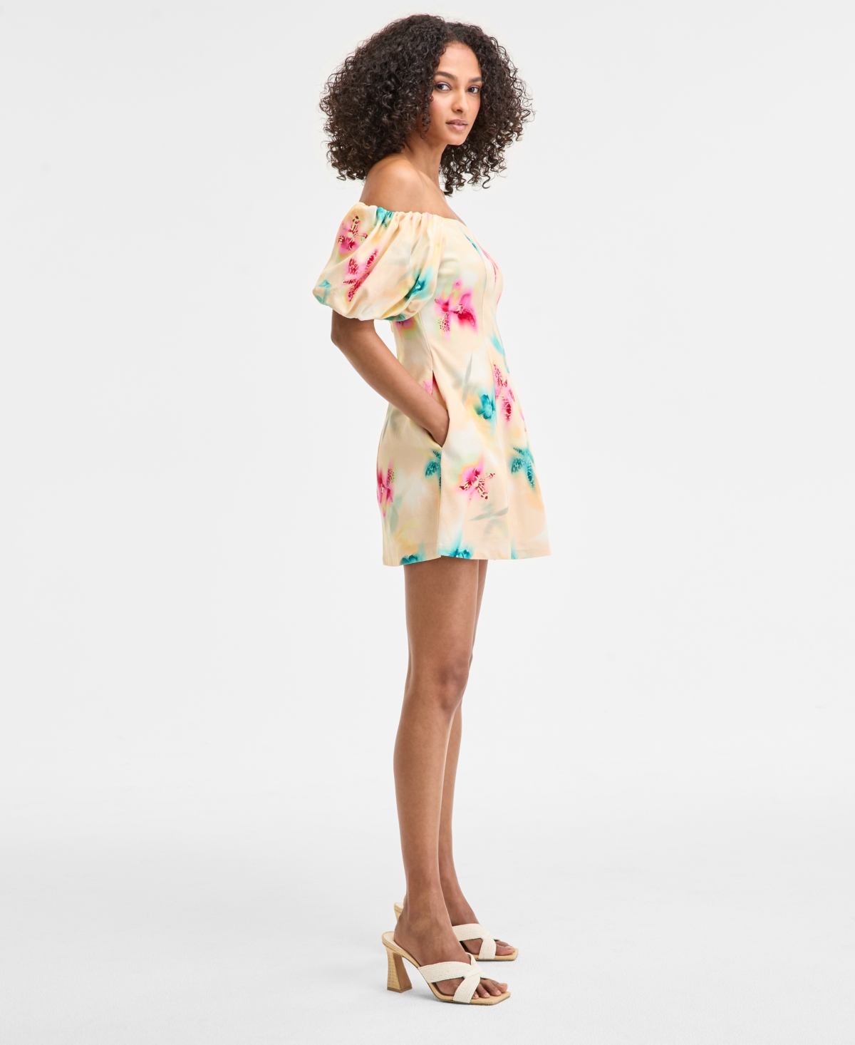 Bar Iii Women's Printed Off-the-shoulder Mini Sheath Dress, Exclusively At Macy's In Multi