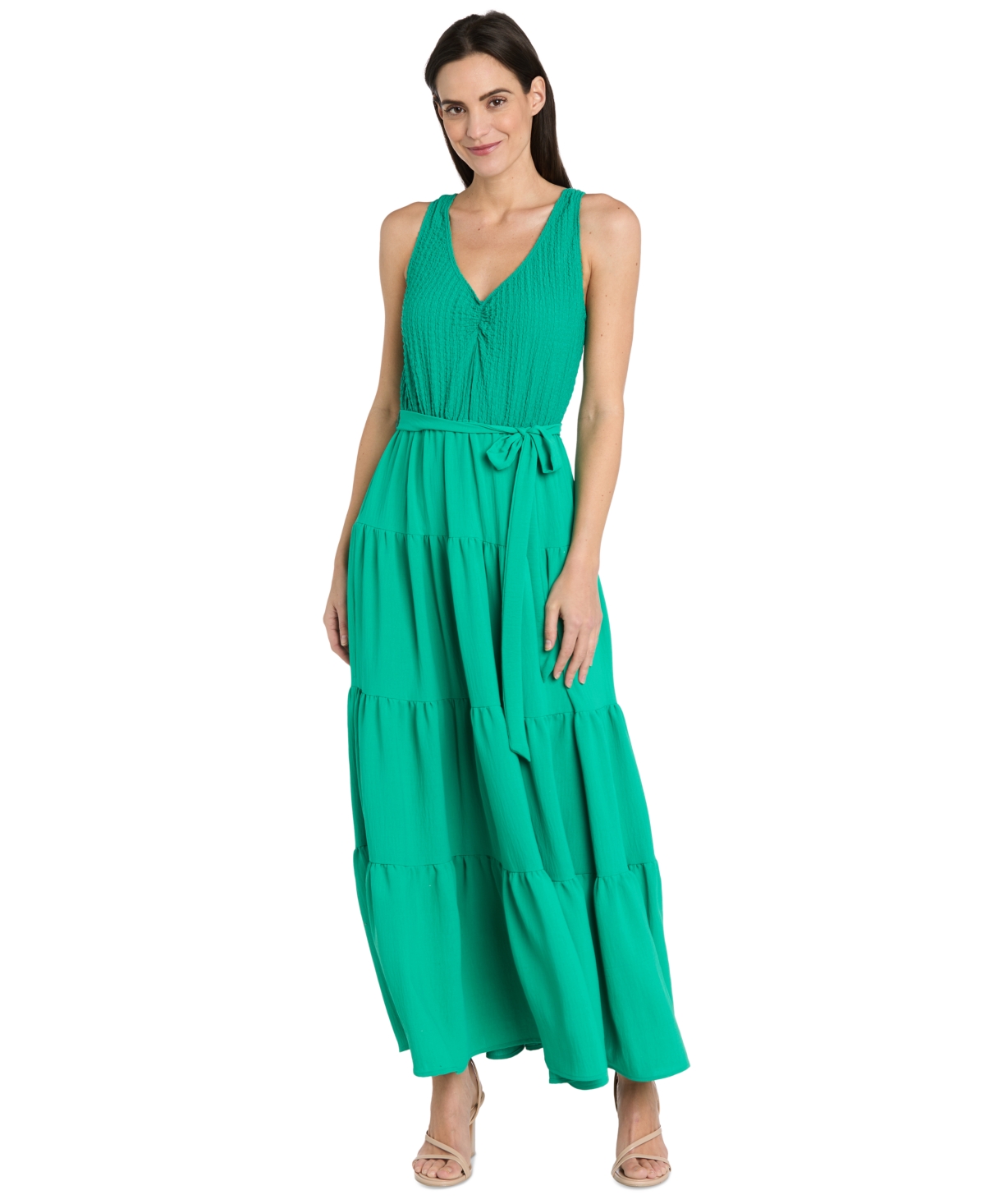R & M Richards Women's Mixed-media Tiered Maxi Dress In Multi