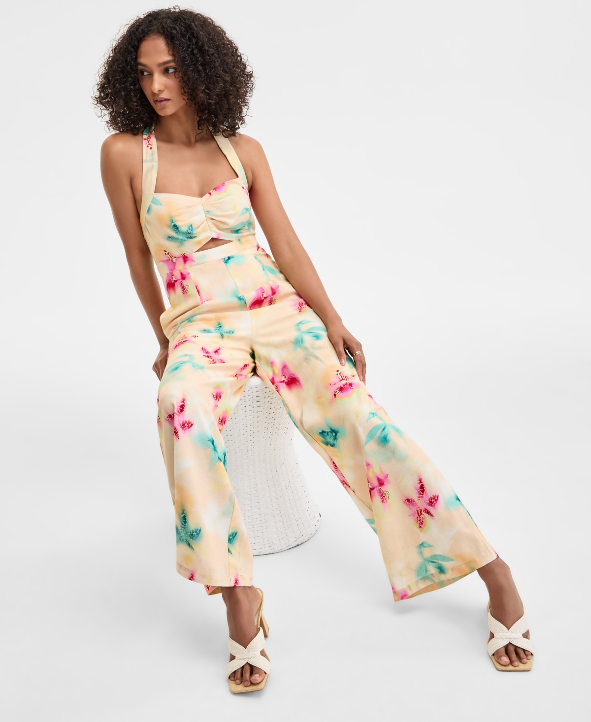 Shop Bar Iii Women's Printed Halter Jumpsuit, Exclusively At Macy's