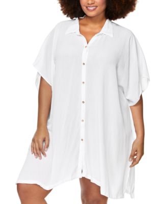 Trendy Plus Vacay Button-Front Cover-Up Shirt
