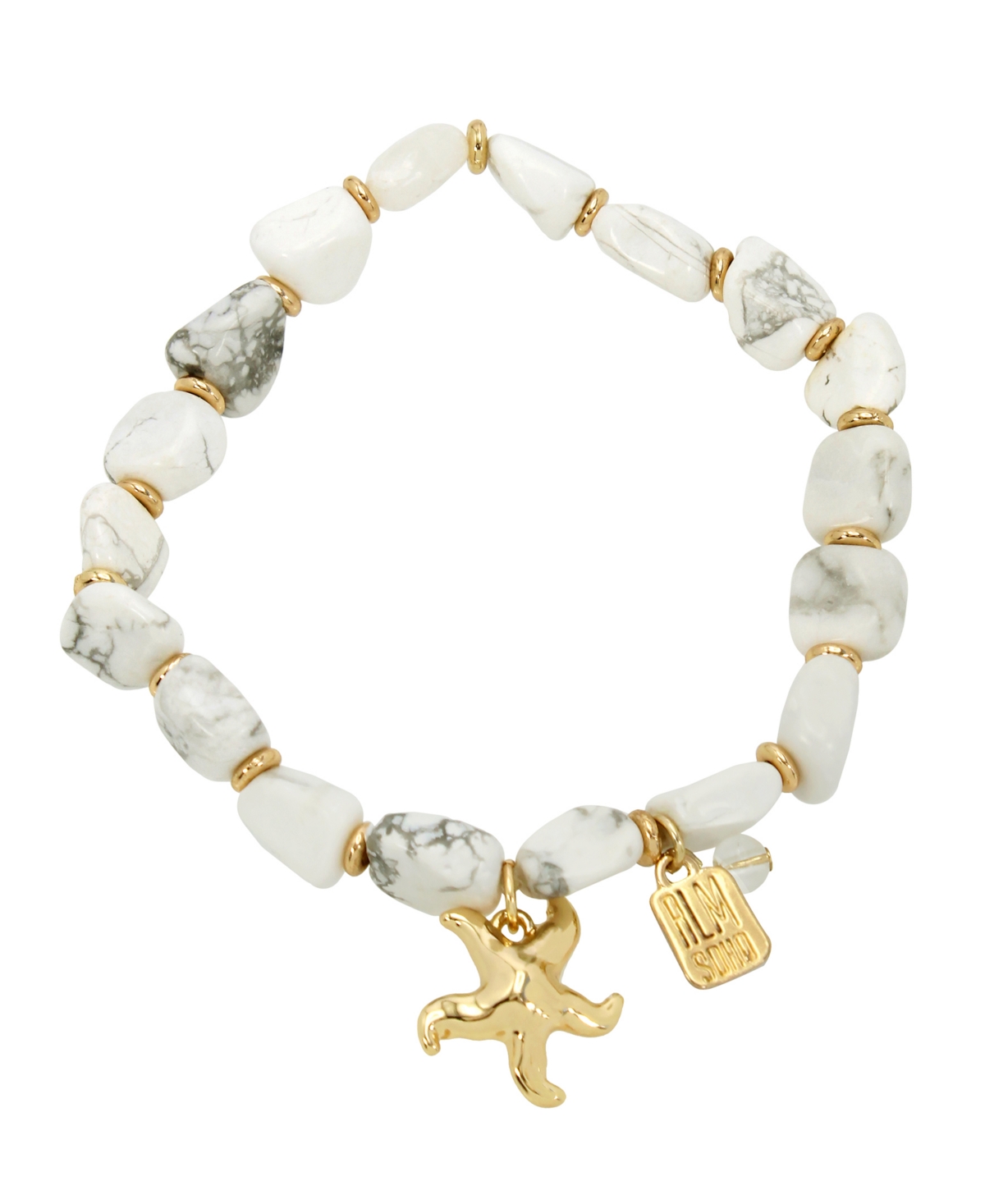 White Howlite Starfish Stretch Bracelet - White, Gold