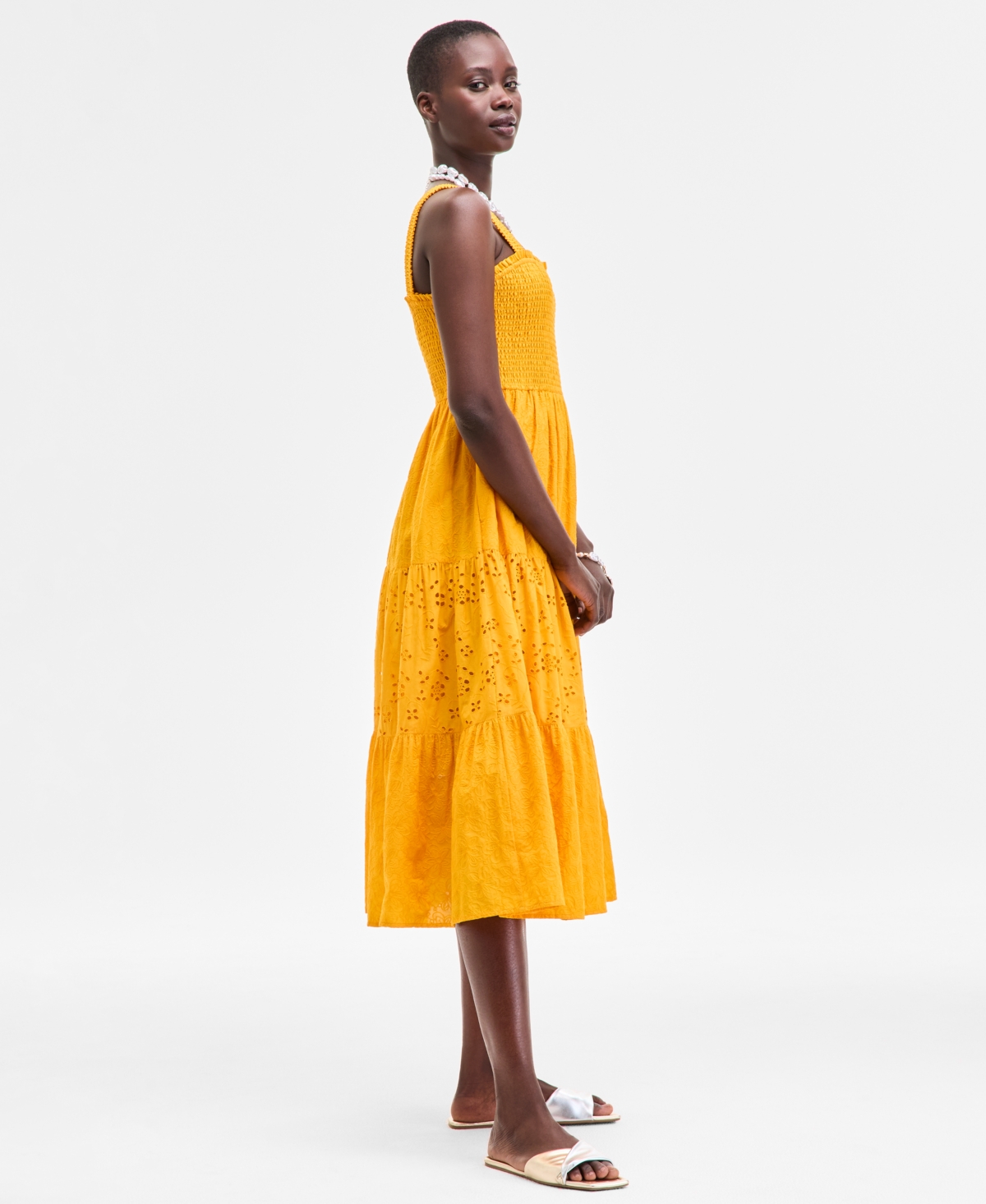 On 34th Women's Smocked Embroidered Eyelet Midi Dress, Exclusively At Macy's