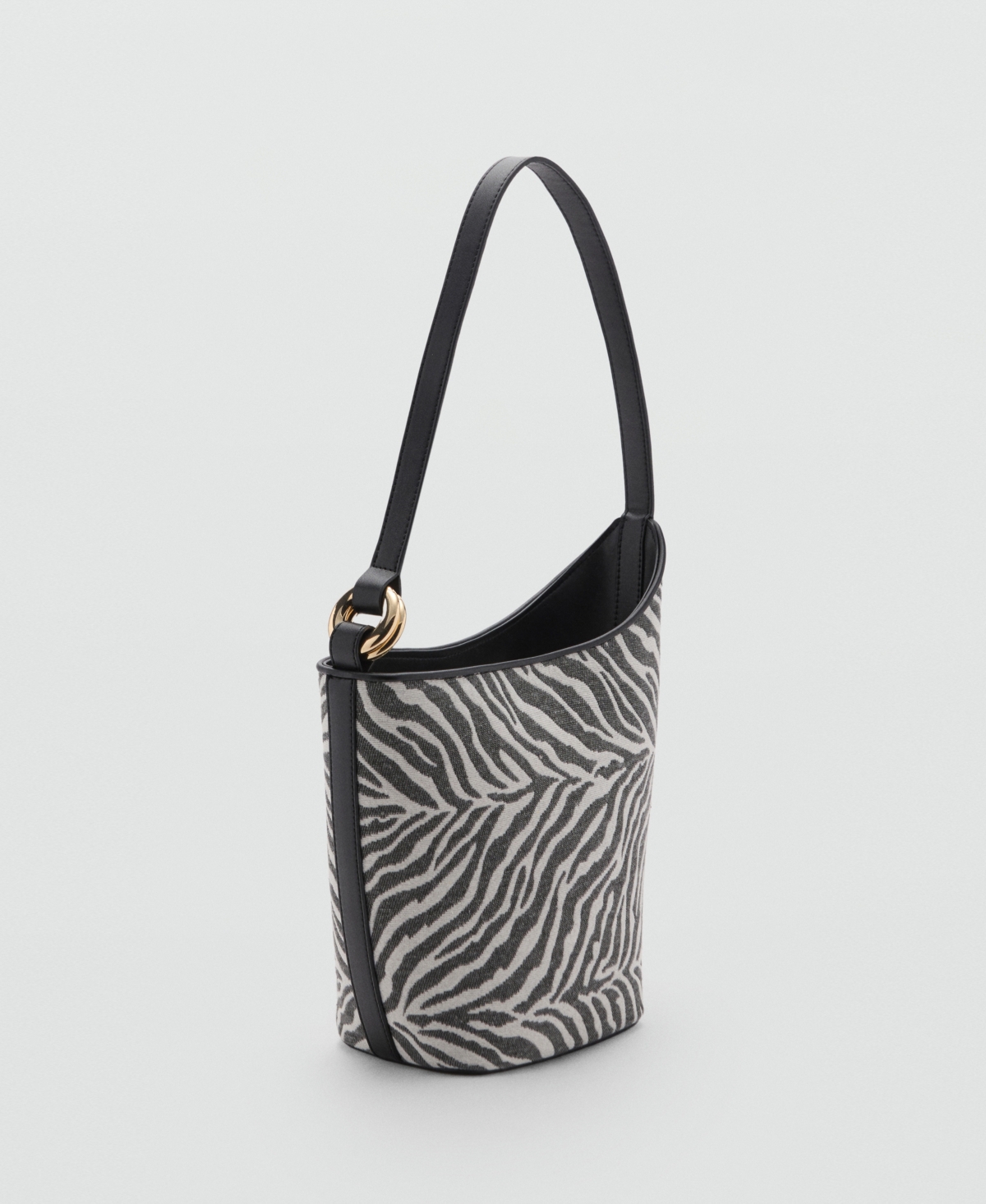 Mango Large Zebra-print Bucket Bag Black In Black