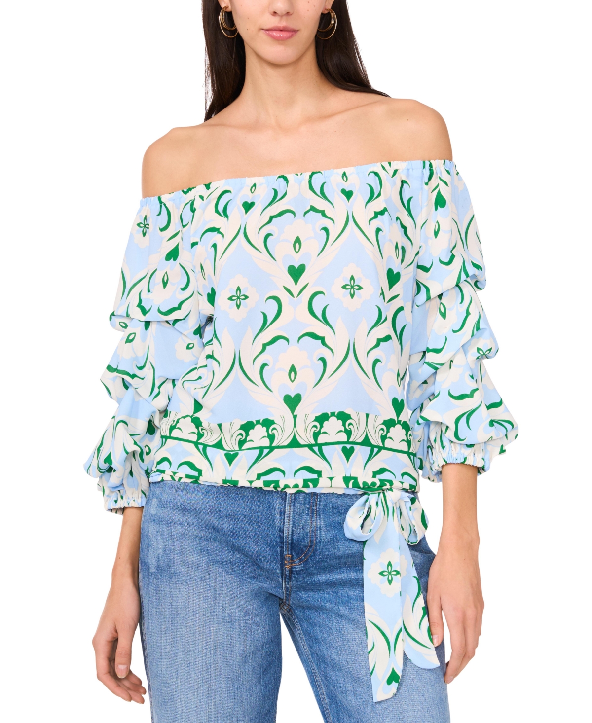 Vince Camuto Women's Printed Bubble-sleeve Top