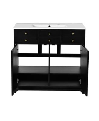  Freestanding Bathroom Vanity Set 36" Vanity with Ceramic Sink, Soft-Close Doors and Drawers, Black