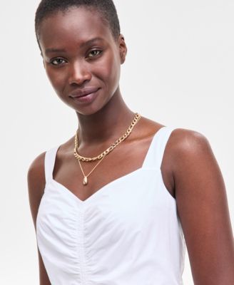 Women's Cotton Poplin Shirred Midi Dress, Exclusively at Macy's