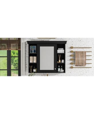 Streamdale Black Wall-Mounted Bathroom Cabinet with Mirror and Shelves