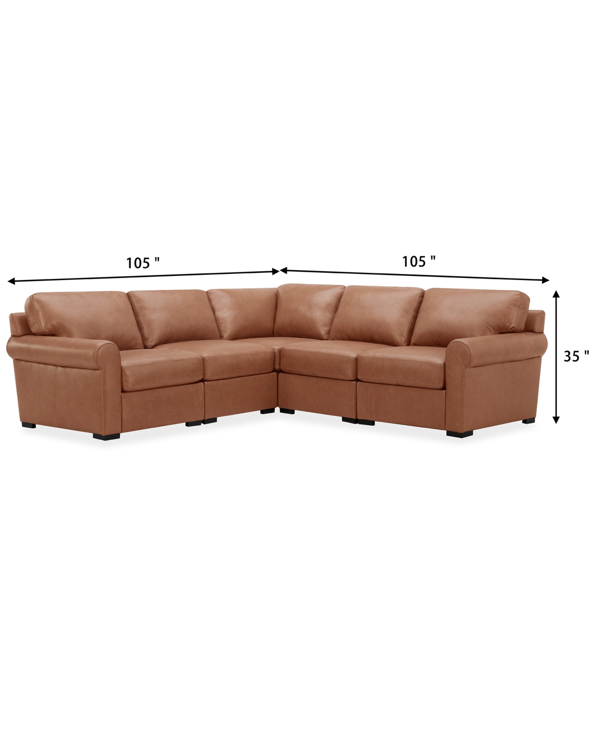 Macy's Radley Roll Arm 145" 6-pc. Leather Wedge Corner Chaise Sectional, Exclusively At