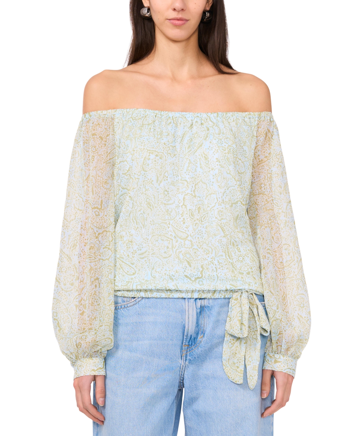 Vince Camuto Women's Printed Off-the-shoulder Tied-hem Top