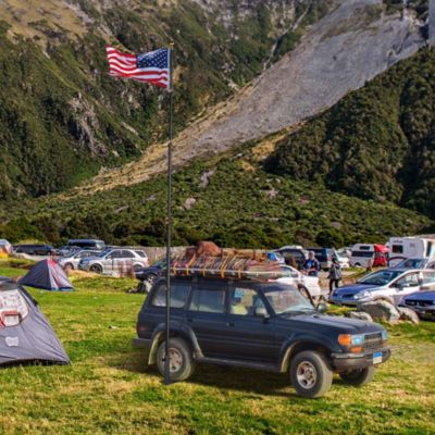 EZ GO 30ft Telescopic Flag Pole Kit Wheel Tire Mount Stand Upgrade Rotating Lock Outdoor Camper RV Tailgate Black