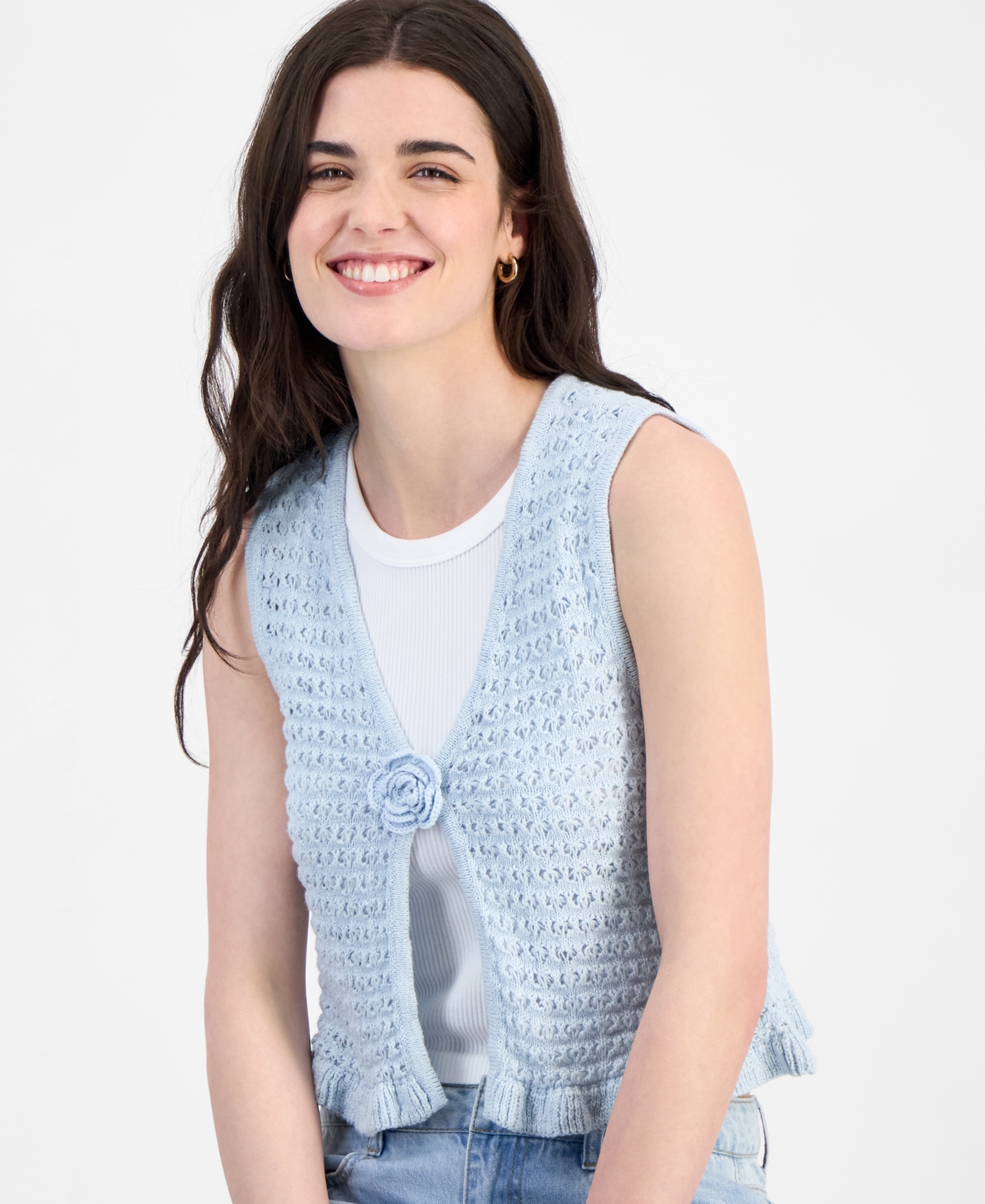 Sugar Moon Juniors' Cotton Crochet Rosette Cardigan