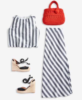 On 34th Womens Cropped Bubble Hem Tank Striped Maxi Skirt Melindaa Espadrille Wedge Sandals Exclusively At M