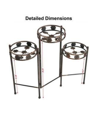 Indoor/Outdoor Steel 3-Tiered Folding Decorative Potted Flower Plant Stand Display - 29" - Bronze