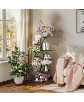 Vintage Tree-Shaped Metal Plant Flower Holder Multiple Shelves Display Stand