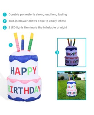 4-Foot Happy Birthday Cake Inflatable Decoration - Fan Blower and LED Lights