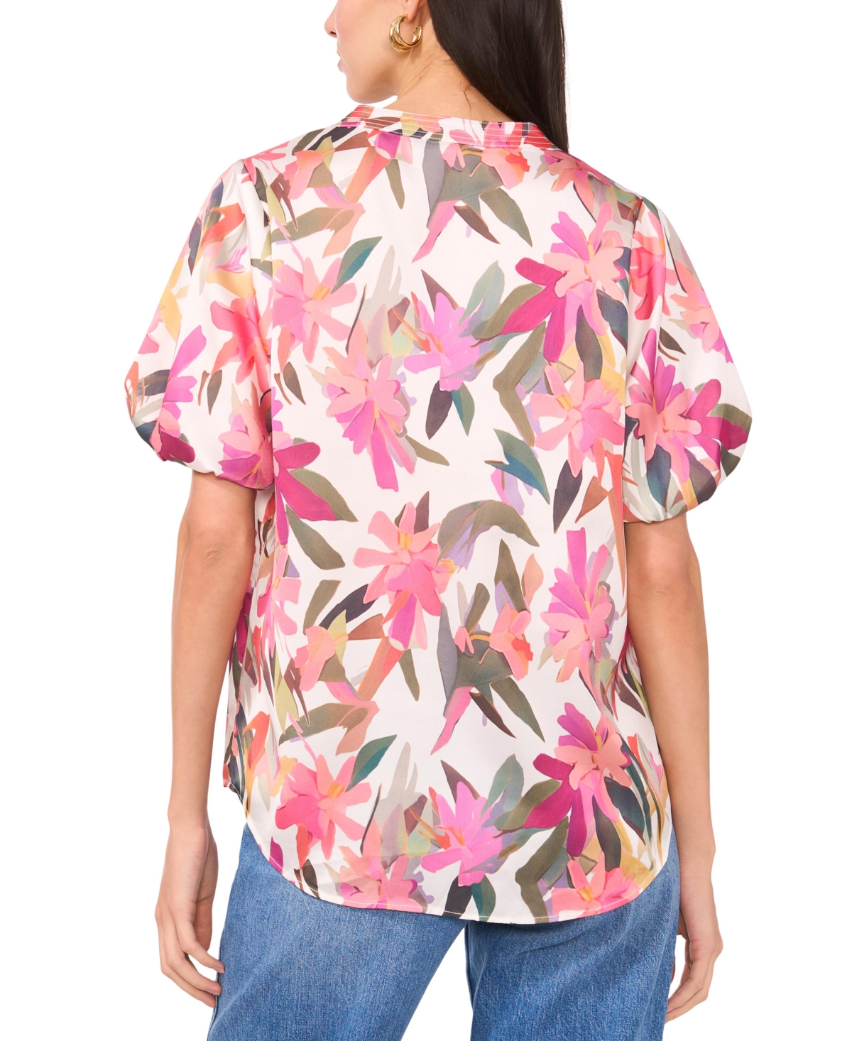 VINCE CAMUTO WOMEN'S SPLIT-NECK FLORAL-PRINT TOP 