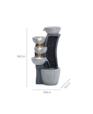 5-Bowl Multi-Gray Modern Sculpture 26-Inch Tall Resin Fountain with Lights