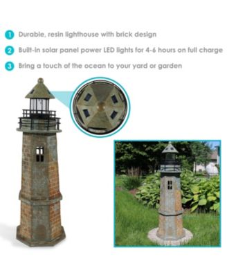 Outdoor Backyard Garden Nautical Lighthouse Solar LED Pathlight Statue Figurine - 35" - Brick