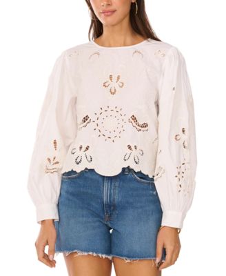 Vince Camuto - Women's Cotton Lattice-Trim Embroidered Top