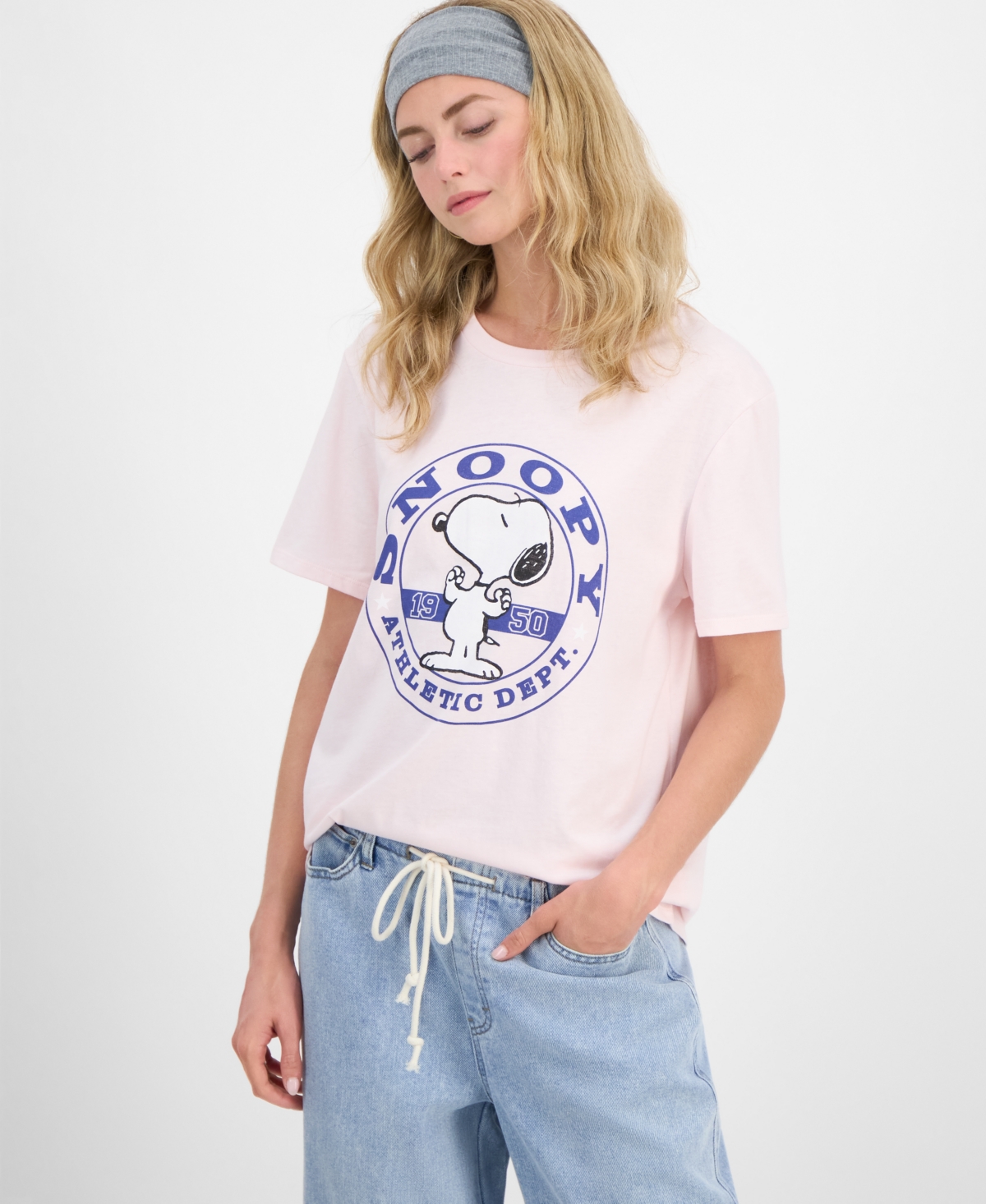 Juniors' Snoopy Athletic Graphic Print T-Shirt - Pink
