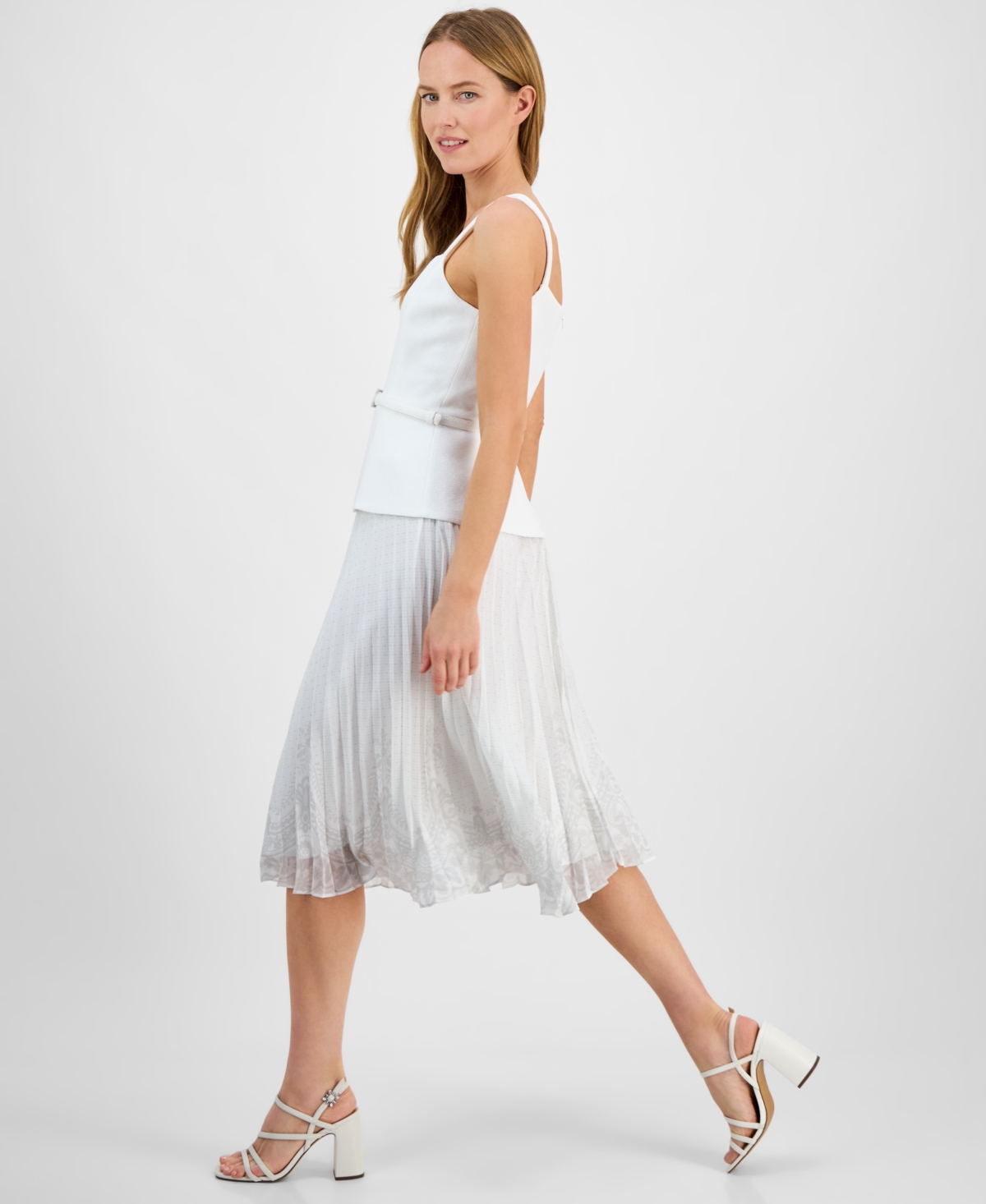 Julia Jordan Mix Media Sleeveless Midi Dress In White