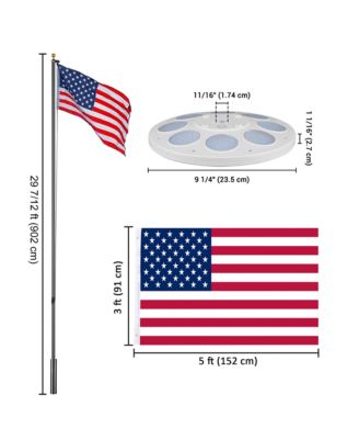 Bravery 30Ft Sectional 13Gauge Aluminum Flag Pole Kit with 136 LED Solar Light US Flag Top Outside House Outdoor