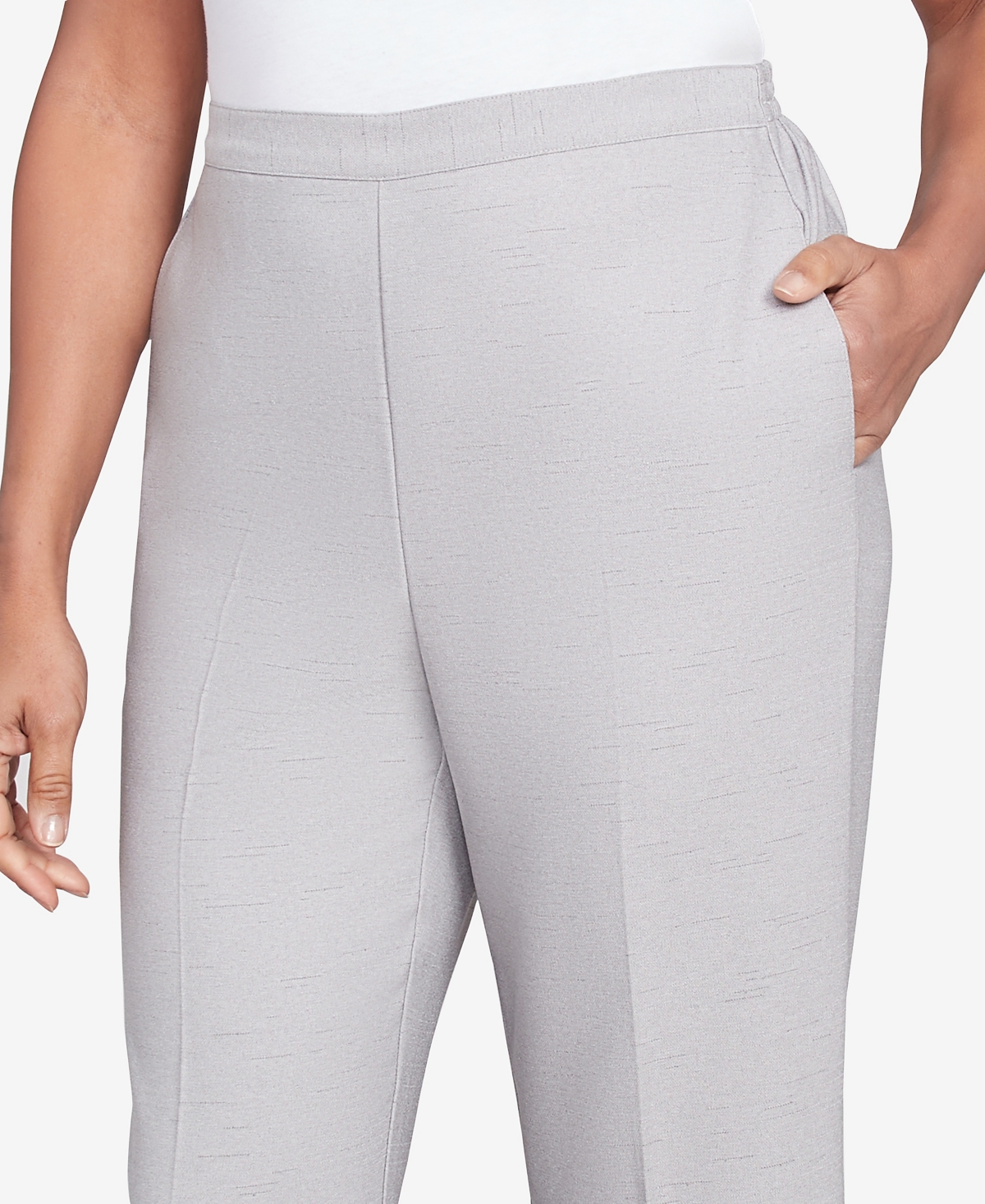 Alfred Dunner Petite Estate Of Mind Estate Pull-on Medium Length Pants In Dove Grey