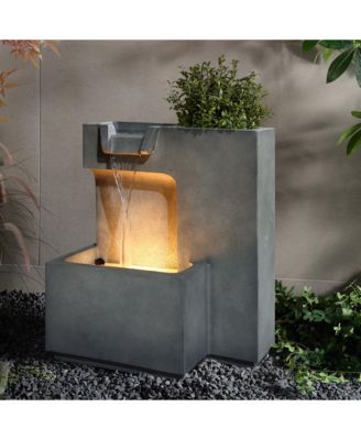 Cascading Gray with Speckled Black Rectangle 20-Inch Tall Resin Garden Fountain with Lights and Planter