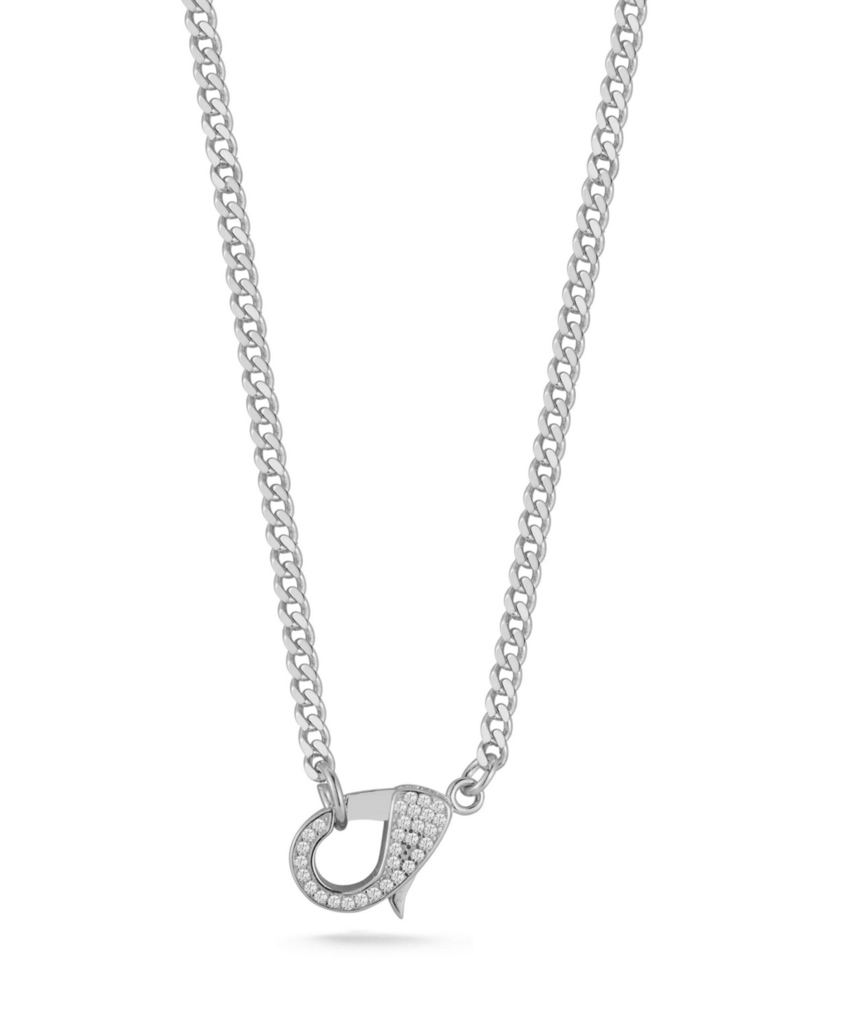 Sterling Silver Pave Lobster Clasp Necklace - Silver